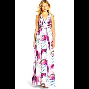 Aidan Maddox Shirred Halter Gown with Cutouts